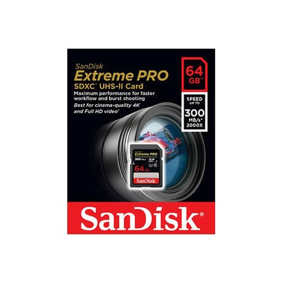 Card Sandisk Sd Xc 64gb 2000x Extreme Pro (u3, Uhs Ii, C10 - 260mb/S Scrittura, 300mb/S Lettura)