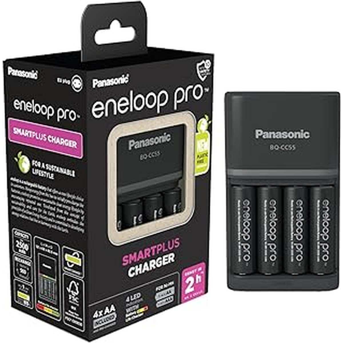 Caricabatteria Panasonic Eneloop Pro Smartplus + 4 stilo 2500 mAh