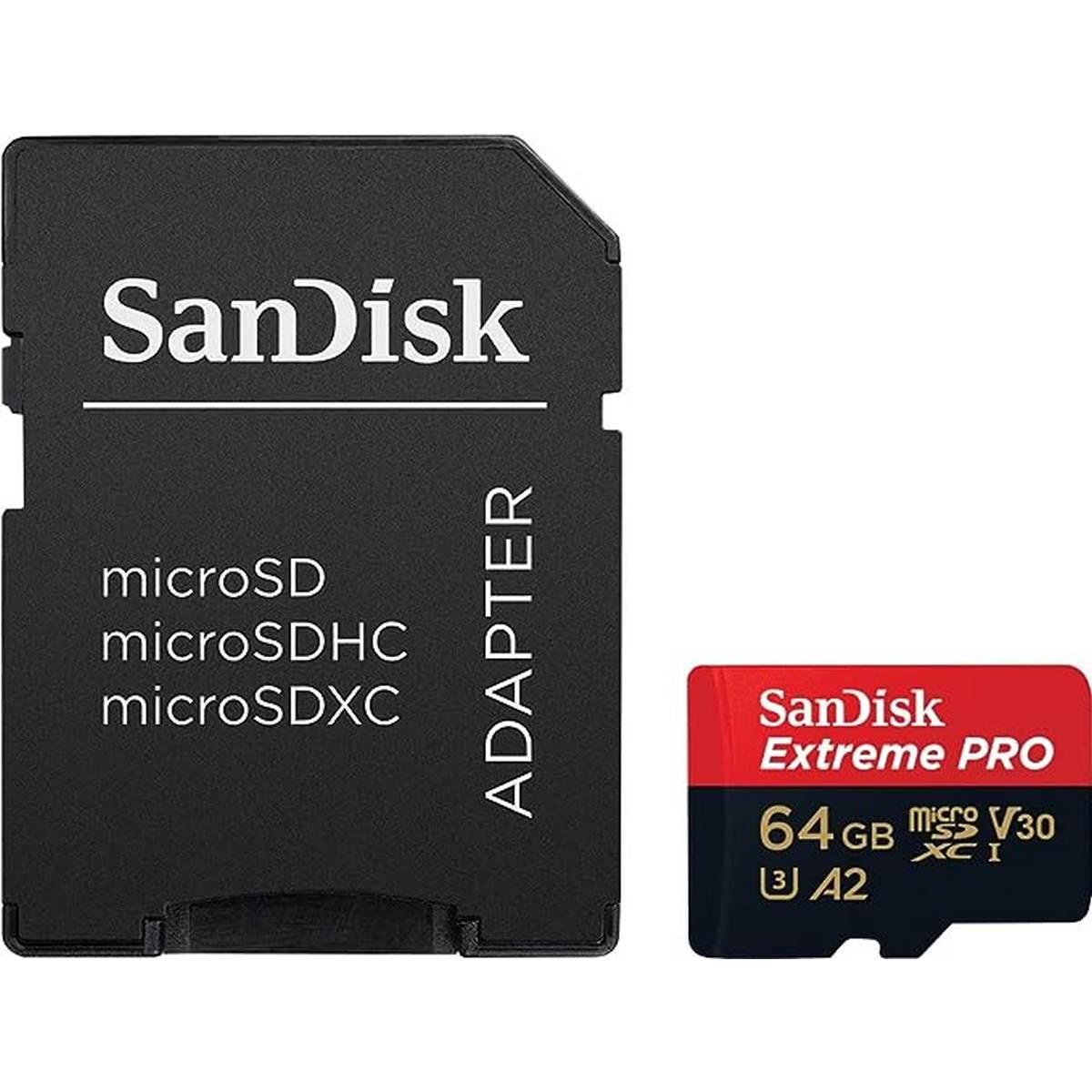 Card Sandisk micro sdxc Extreme Pro 64 gb 200 mb/s read 90 write U3 4K + Adattatore sd