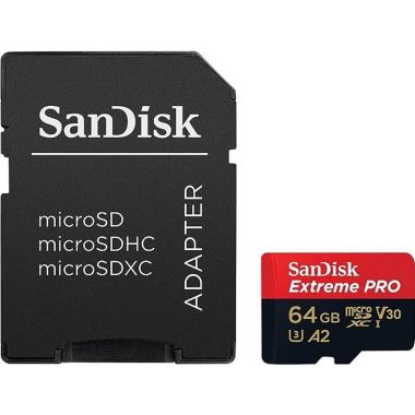 Card Sandisk micro sdxc Extreme Pro<br />64 gb 200 mb/s read 90 write U3 4K + Adattatore sd