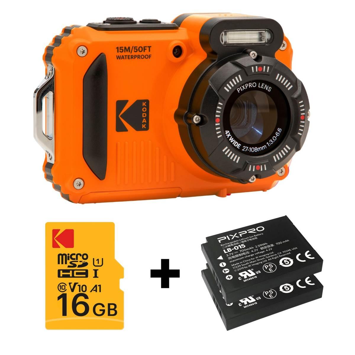 Kodak PIXPRO WPZ2 Orange Combo Pack con doppia batteria e microsd 16gb - Garanzia KODAK Italia