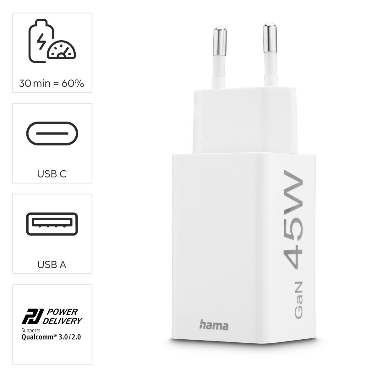 Caricatore hama rete 1x usb-c 1x usb-a 45 w