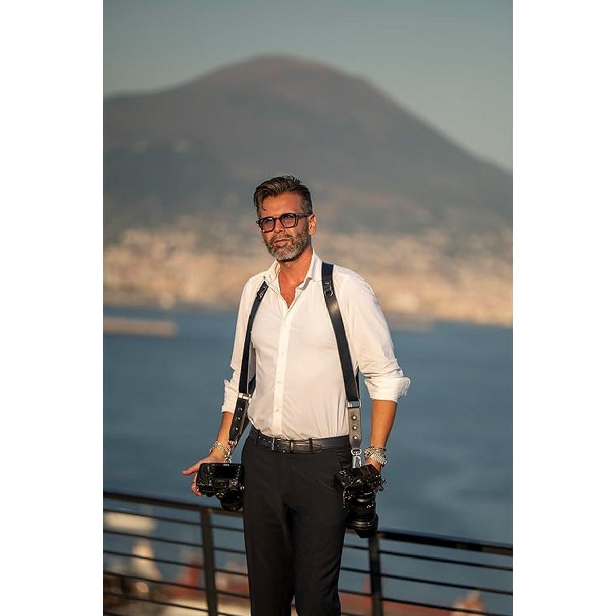 Tracolla NICE ONE Power Doppia in pelle- Blu