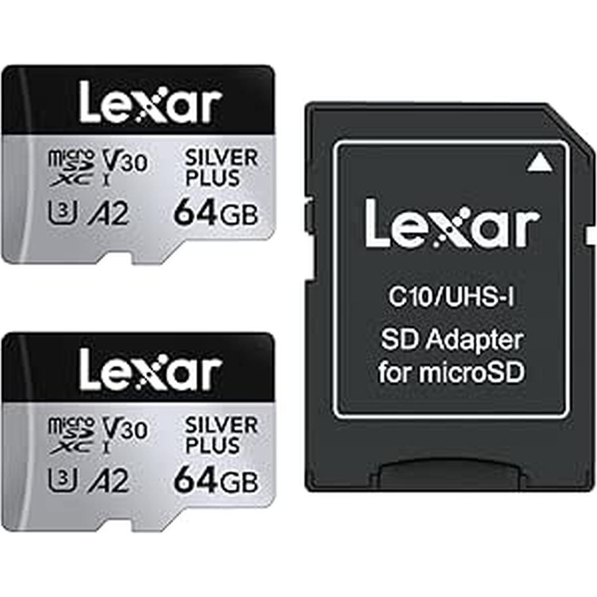 Card lexar microsdxc 64gb bipack silver plus v3 a2 write 100 mb/s read 205 mb/s