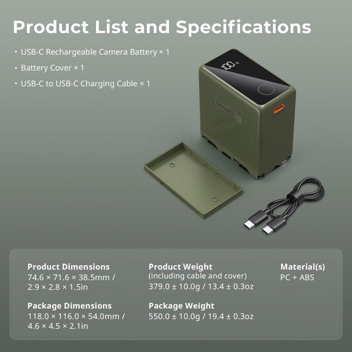 SmallRig 4577 batteria ricaricabile USB-C NP-F970 (Green)