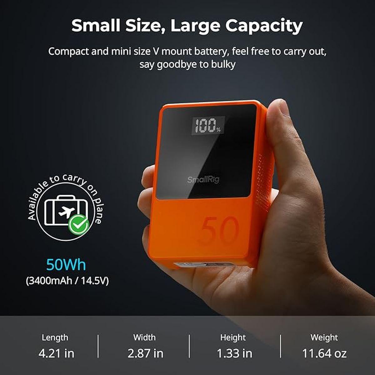 Batteria Smallrig  VB50 V Mount con Display OLED, 3400 mAh Batteria V Lock Portatile con Porta USB-C/USB-A/D-TAP/DC8V/DC12V/BP, 45W Ricarica Rapida PD Bidirezionale, per Camera/Mon