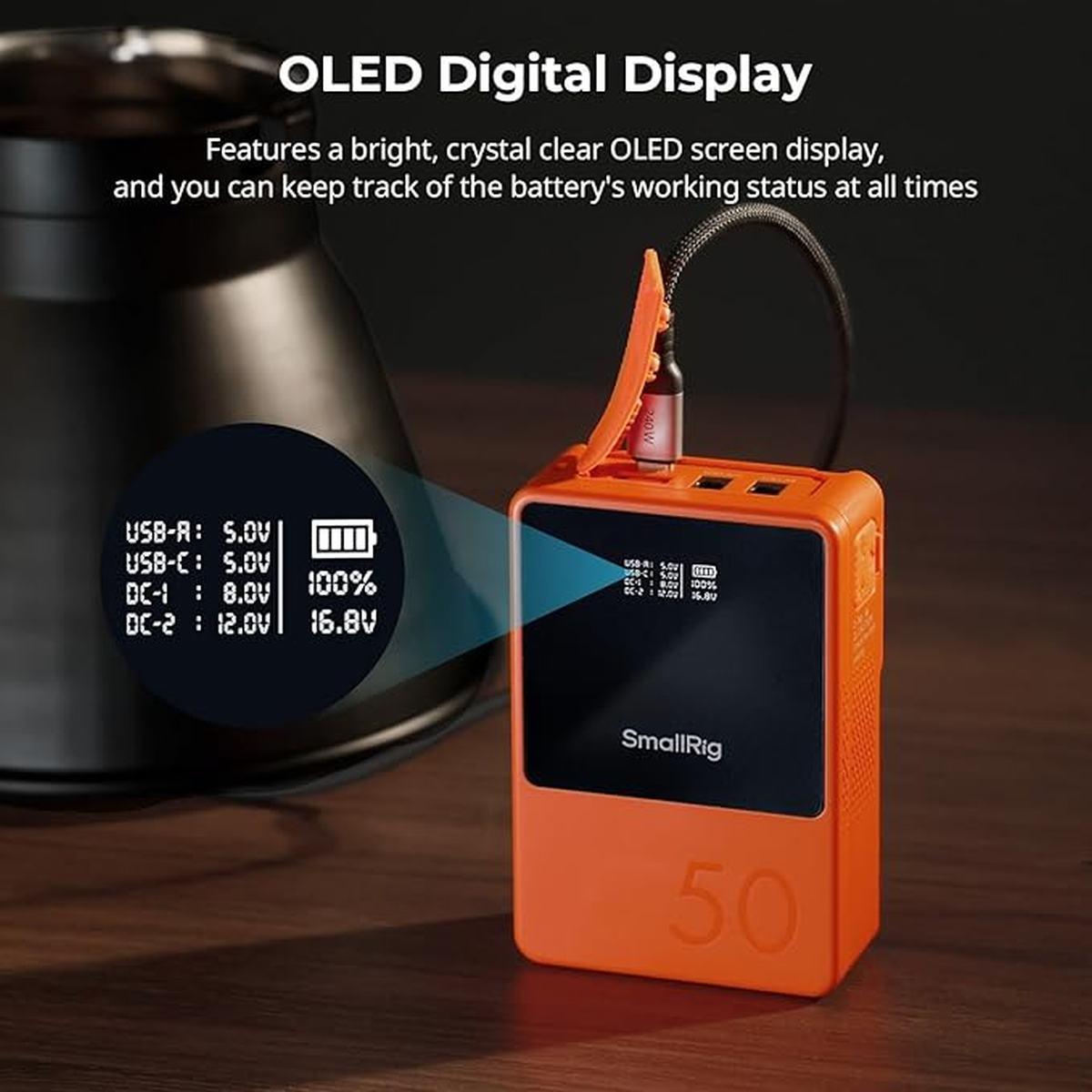 Batteria Smallrig  VB50 V Mount con Display OLED, 3400 mAh Batteria V Lock Portatile con Porta USB-C/USB-A/D-TAP/DC8V/DC12V/BP, 45W Ricarica Rapida PD Bidirezionale, per Camera/Mon