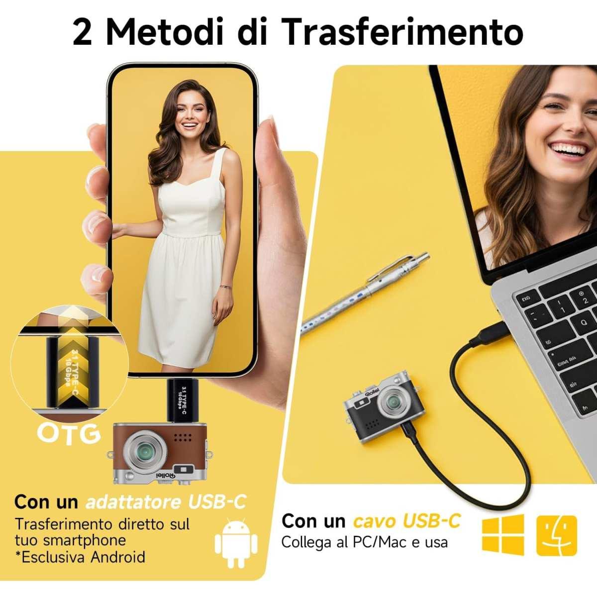 Rollei Mini Fotocamera-Videocamera Digitale Marrone, 1080P HD Piccola Macchina Fotografica Digitale Retrò con 0,96" Schermo a Colori 2MP Cámara Digital Compatta con Flash e Registr