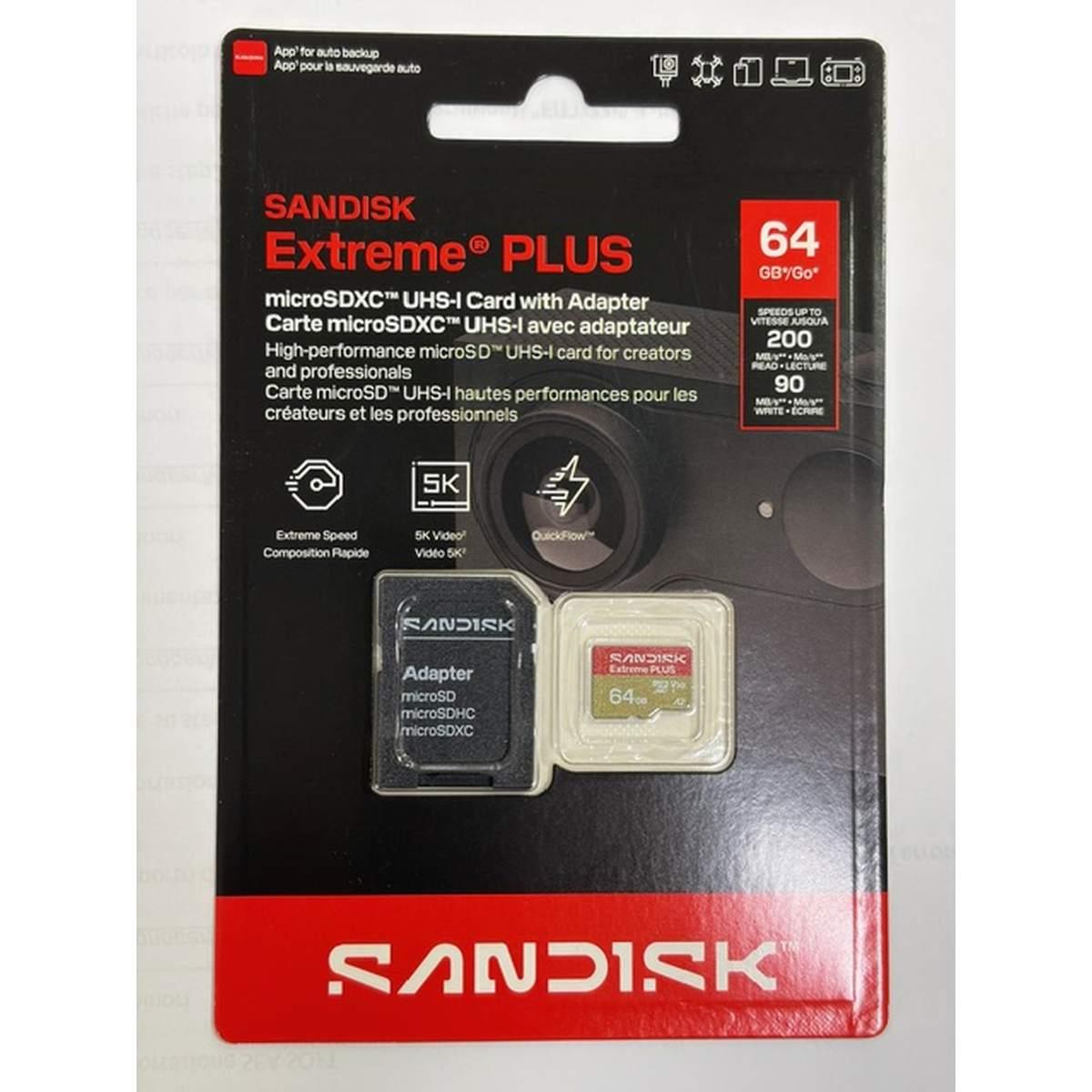 Card SANDISK MICROSD EXTREME PLUS A2 64GB + Adattatore sd
