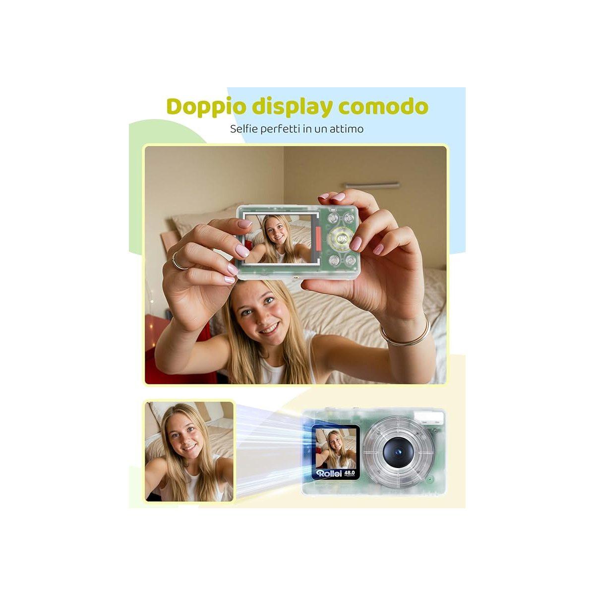 Macchina Fotografica Rollei Compactline Pocket Trasparente Blu Fotocamera Digitale 48MP 4K con Doppio Schermo Zoom Digitale 18X Camera Compatta, Macchina-Fotografica-Digital-Fotoca