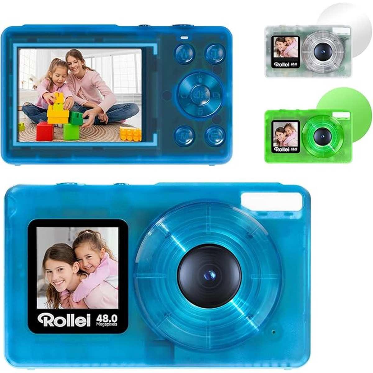 Macchina Fotografica Rollei Compactline Pocket Trasparente Blu Fotocamera Digitale 48MP 4K con Doppio Schermo Zoom Digitale 18X Camera Compatta, Macchina-Fotografica-Digital-Fotoca