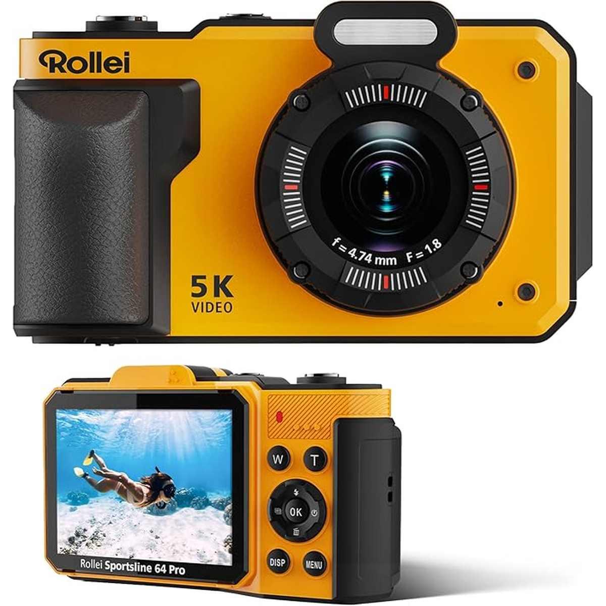 Macchina Fotografica Subacquea, Rollei Sportsline 64 Pro Fotocamera Subacquea Digitale 5K 64MP Telecamera Impermeabile con Sensore Sony 21MP Zoom Digitale 18X per Snorkeling Immers