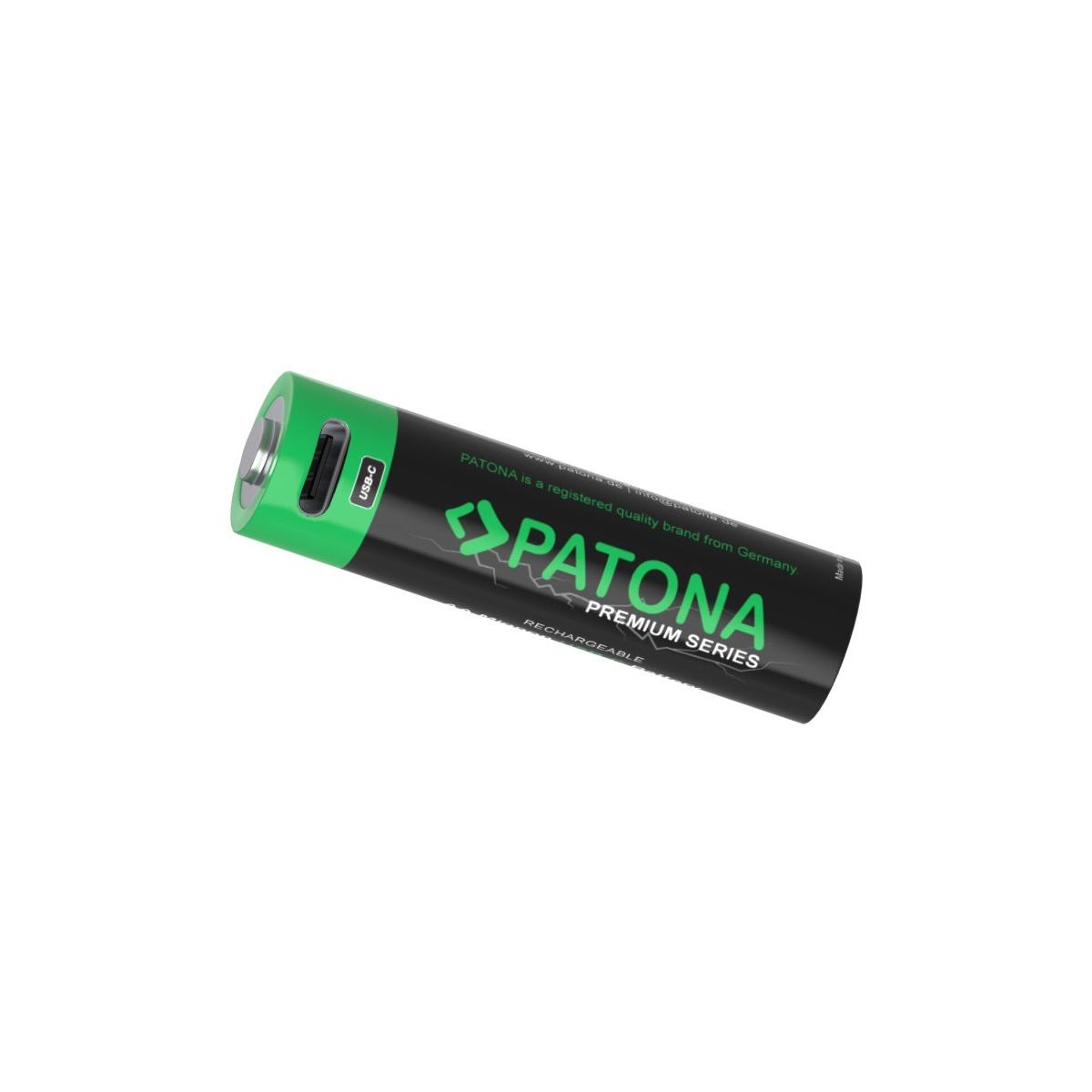 BATTERIA PATONA Batterie AA Micro USB-C (confezione da 4), 1,5 V/750 mWh, 500 mAh, ricaricabili tramite USB-C (100 mA), cavo di ricarica USB-C con 2 porte