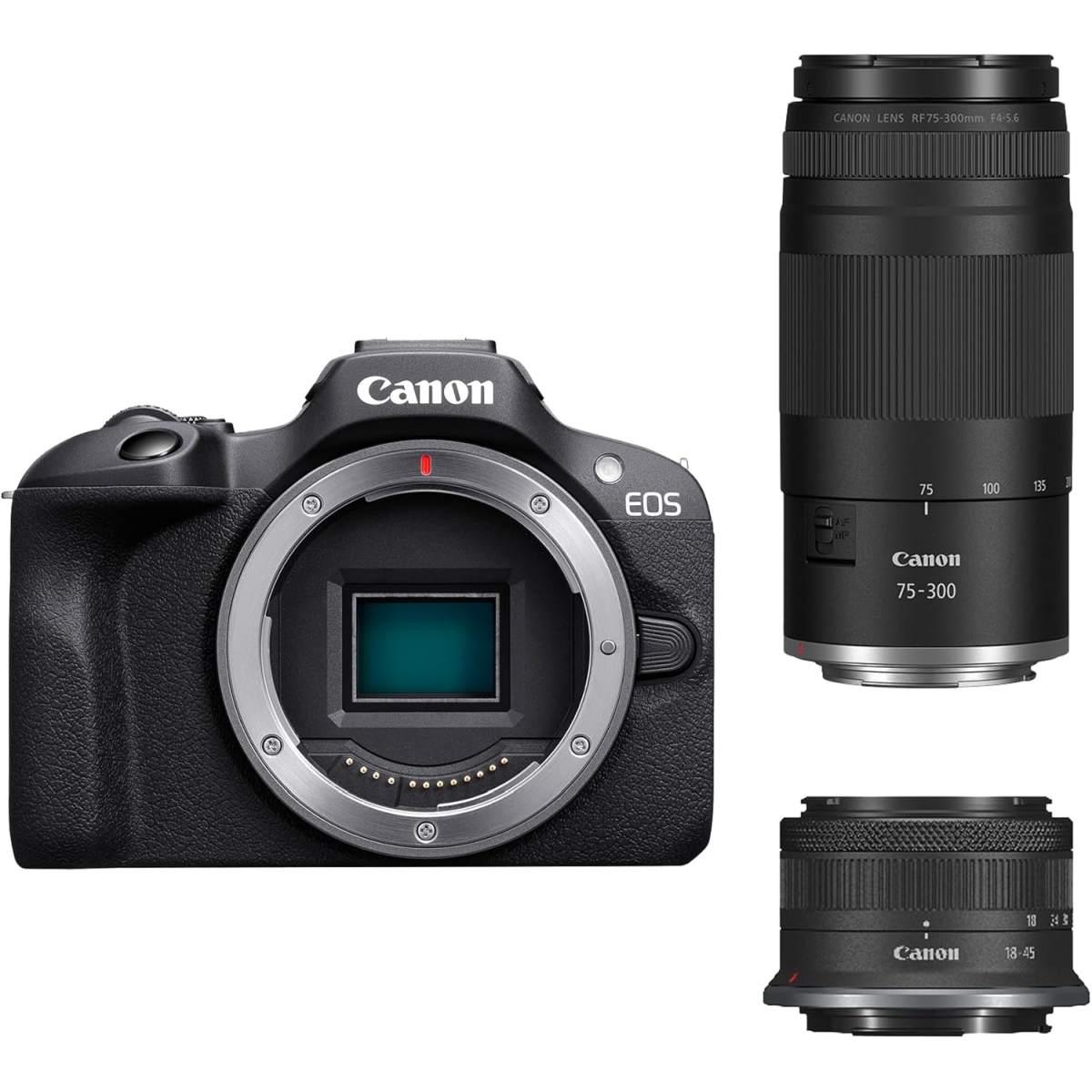 Canon eos r100 + rf-s 18-45mm + 75-300mm is stm