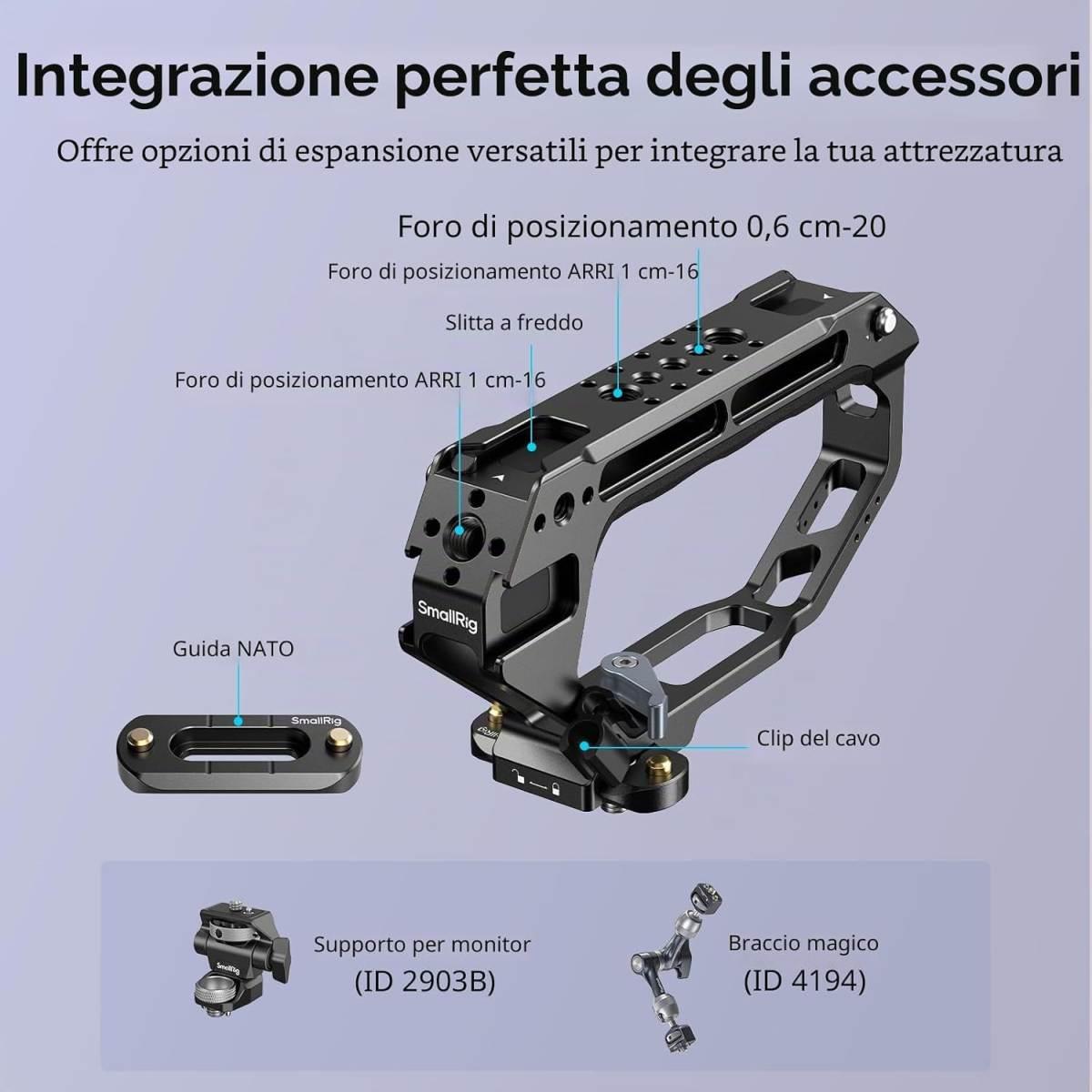 SMALLRIG Maniglia Superiore per Guida NATO Stile D con Morsetto a Sgancio Rapido, Impugnatura in Silicone Resistente al Freddo, Fori di Montaggio da 1/4"-20 e 3/8"-16 per Fotocamer