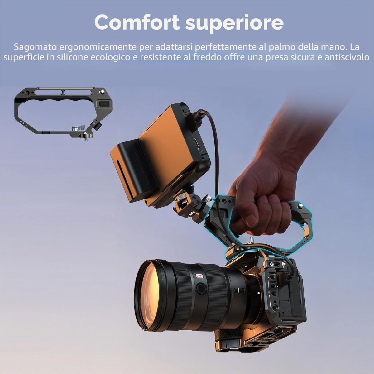 SMALLRIG Maniglia Superiore per Guida NATO Stile D con Morsetto a Sgancio Rapido, Impugnatura in Silicone Resistente al Freddo, Fori di Montaggio da 1/4"-20 e 3/8"-16 per Fotocamer