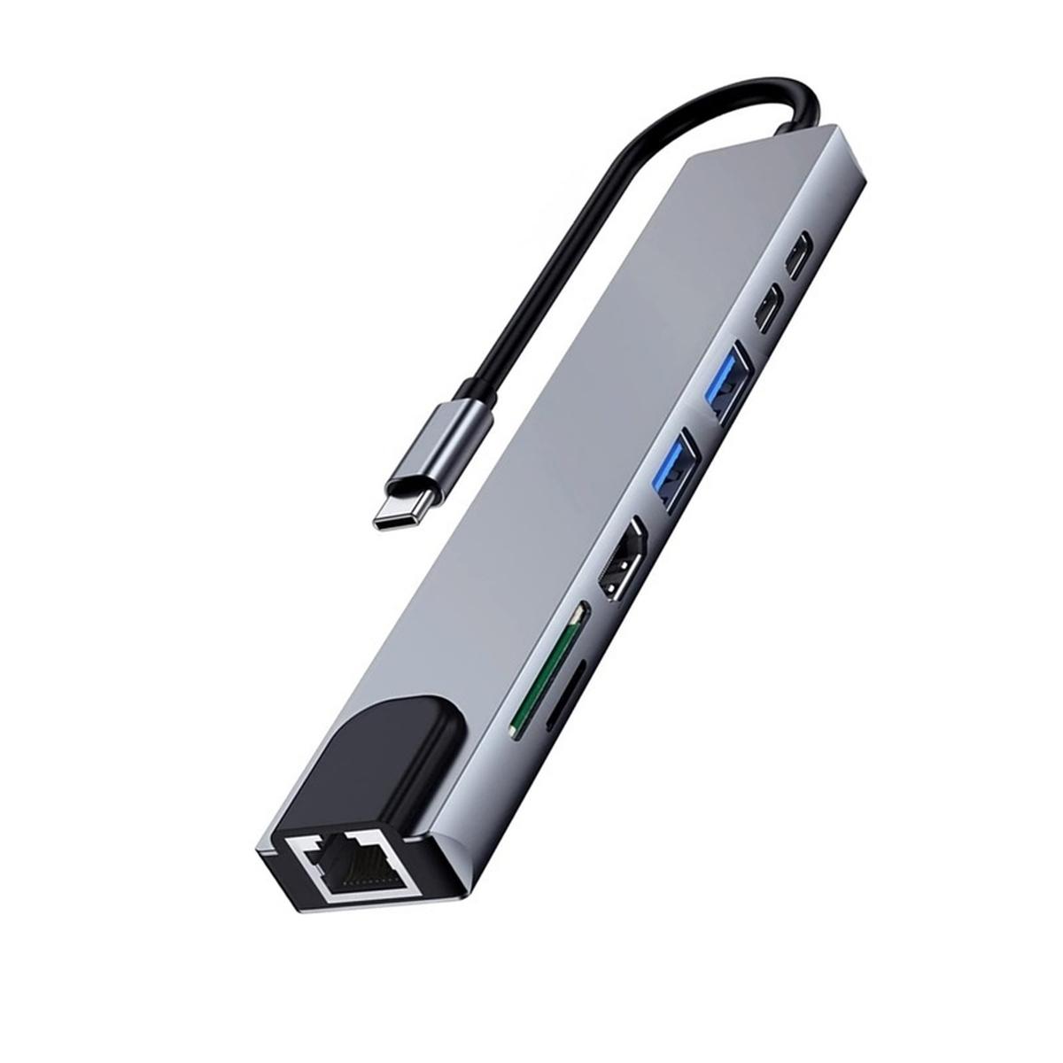 Lettore card ewent ew1146 usb-c a dock multiport 8 in 1 hdmi | usb-c pd / usb-a | lan
