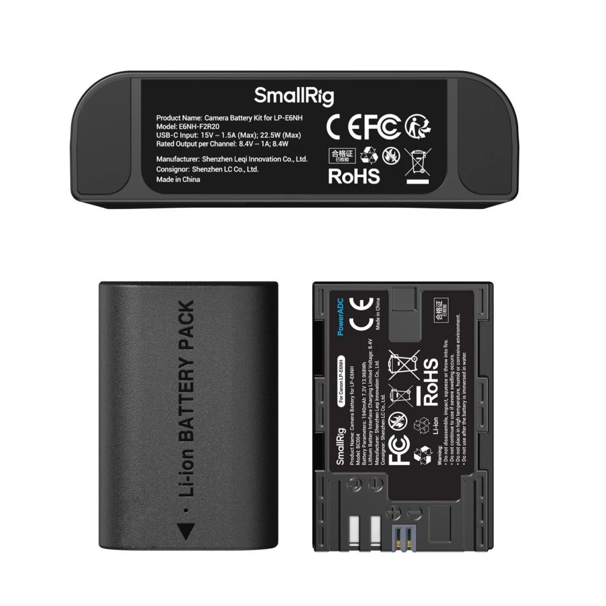 SmallRig Kit di ricarica DUAL per Canon LP-E6NH con 2 Batterie Incluse 5484