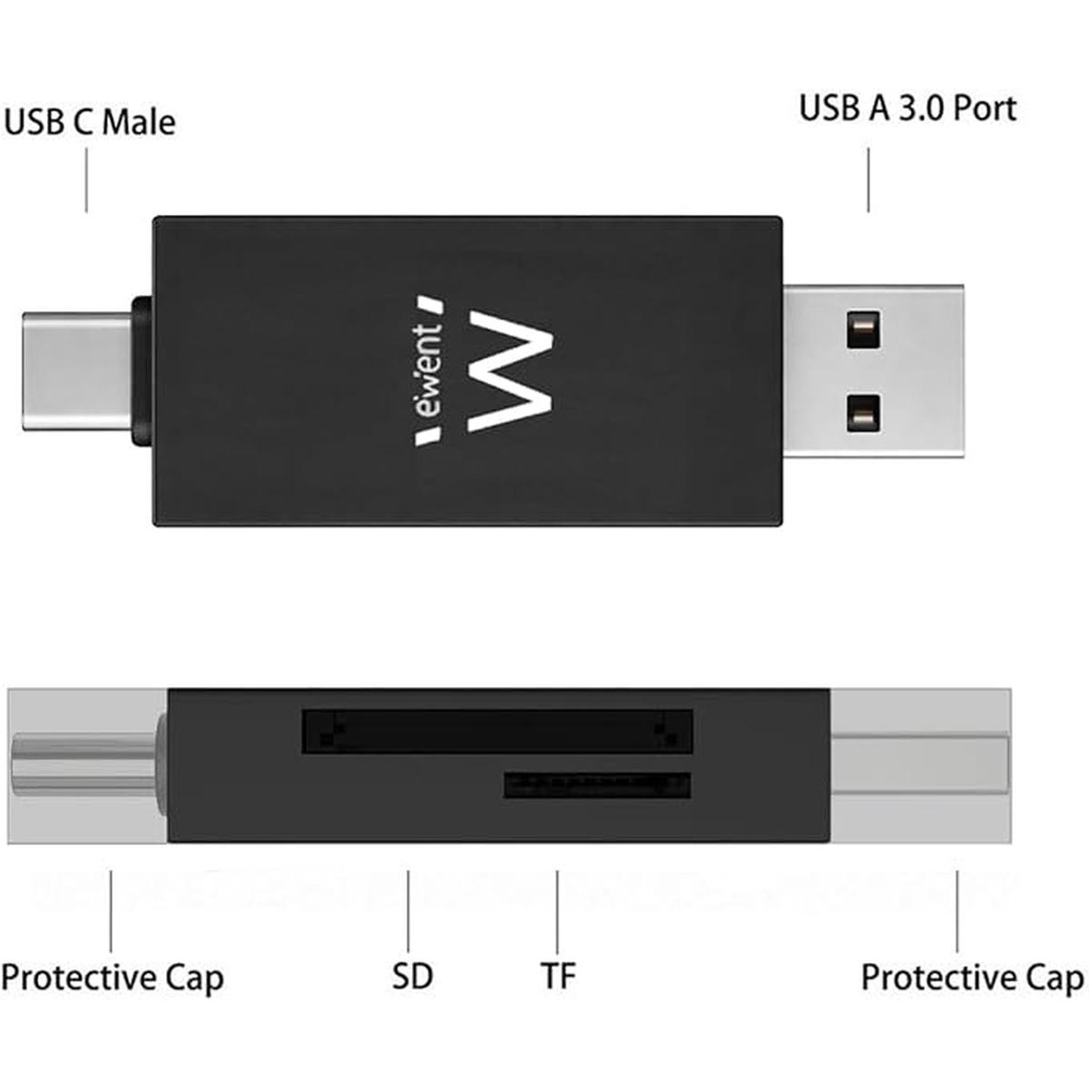 Lettore card ewent ew1075 reader usb 3.1 gen1 compatto con connettore type c/a